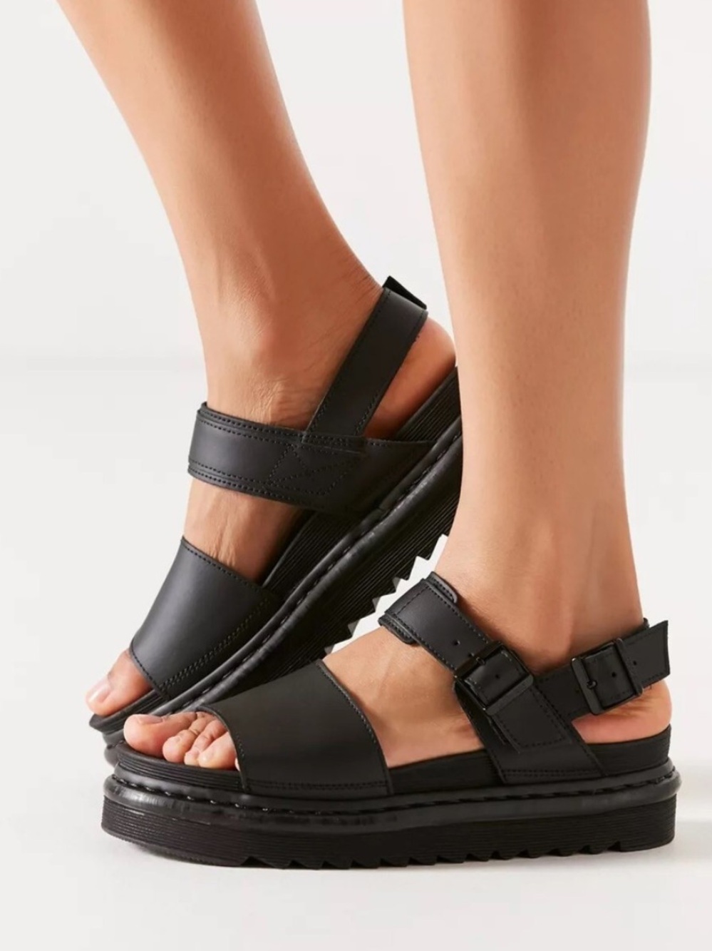 Dr. Martens Black Leather Platform Strap Sandals